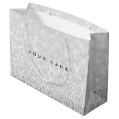 Gray Silver White Glitter Favor Gift Name Large Cadeautasje (Achterkant Gekanteld)
