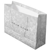 Gray Silver White Glitter Favor Gift Name Large Cadeautasje (Voorkant Gekanteld)