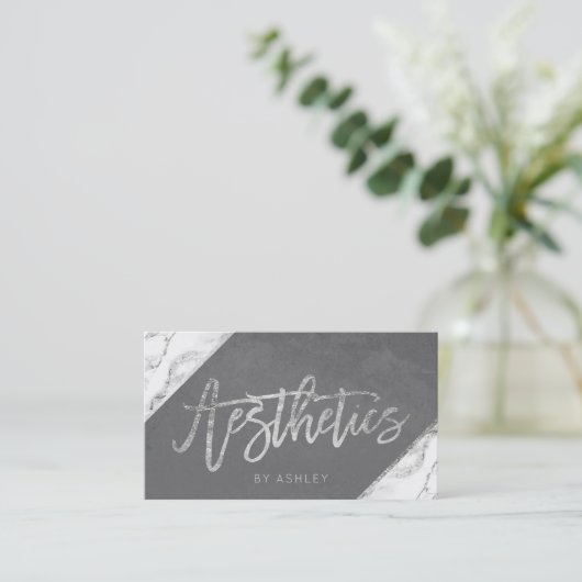 Gray Silver White marble esthetics typografie Visitekaartje (Staand voorkant)