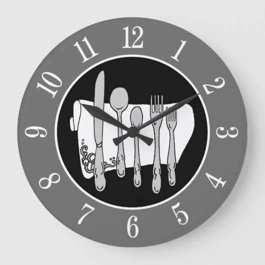Gray Silverware Napkin Elegant Clock with Numbers Grote Klok (Voorkant)