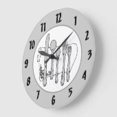 Gray Silverware White Napkin Black Numbers Clock Grote Klok (Hoek)
