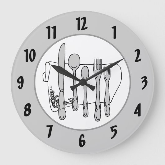 Gray Silverware White Napkin Black Numbers Clock Grote Klok (Voorkant)