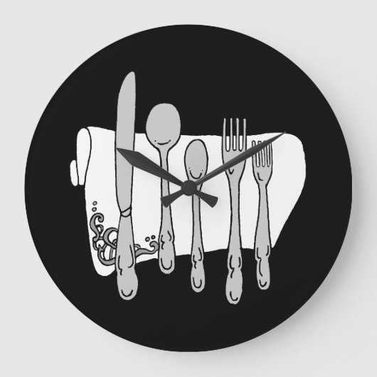 Gray Silverware White Napkin No Numbers Clock Grote Klok (Voorkant)