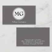 Gray Simple Circle Monogram Aangepaste Visitekaart Visitekaartje (Voorkant / Achterkant)