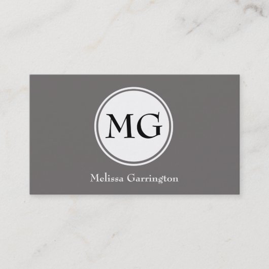 Gray Simple Circle Monogram Aangepaste Visitekaart Visitekaartje (Voorkant)