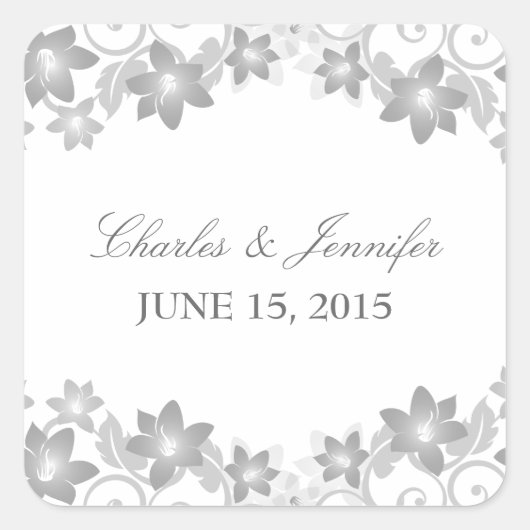Gray Simple Floral Wedding Stickers (Voorkant)