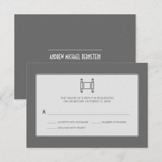 Gray Simple Torah Bar Mitzvah RSVP (Voorkant / Achterkant)