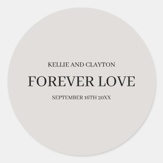 Gray Simple Wedding Classic Round Sticker (Voorkant)