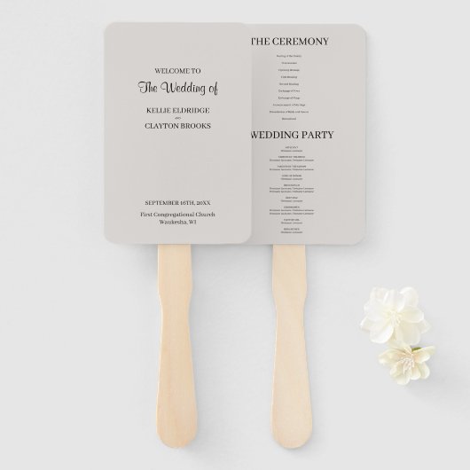 Gray Simple Wedding Program Hand Fan Handwaaier (Voorkant en achterkant)