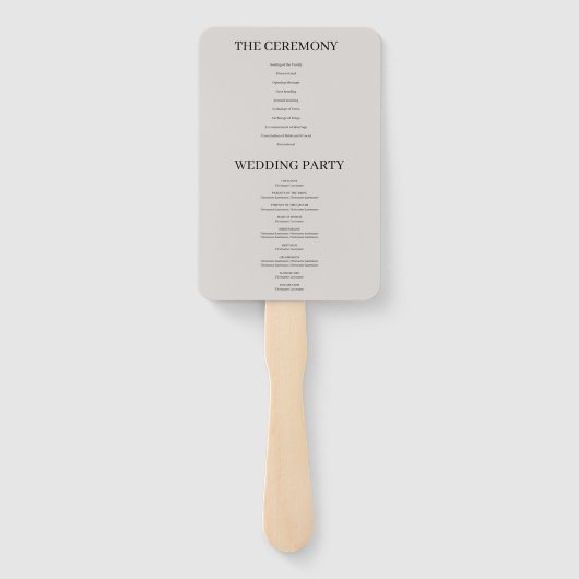 Gray Simple Wedding Program Hand Fan Handwaaier (Achterkant)