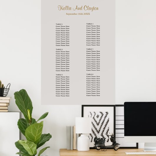 Gray Simple Wedding Seating Chart Poster (Thuiskantoor)