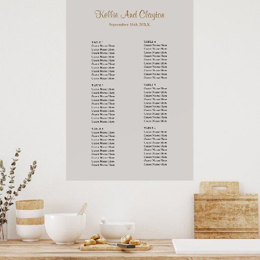 Gray Simple Wedding Seating Chart Poster (Keuken)