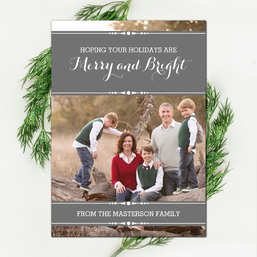 Gray Simply Chic Holiday Photo Flat Kaart