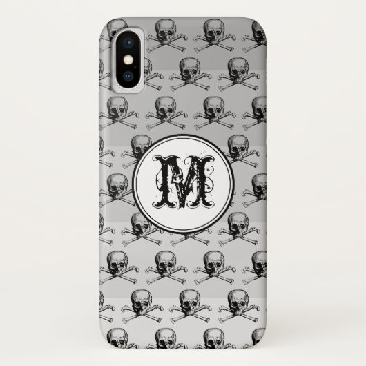 Gray Skull Halloween Persoonlijk Monogram Case-Mate iPhone Case (Achterkant)