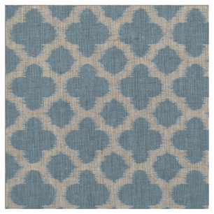 Gray Slate Blue Ikat Quatrefoil Patroon Stof