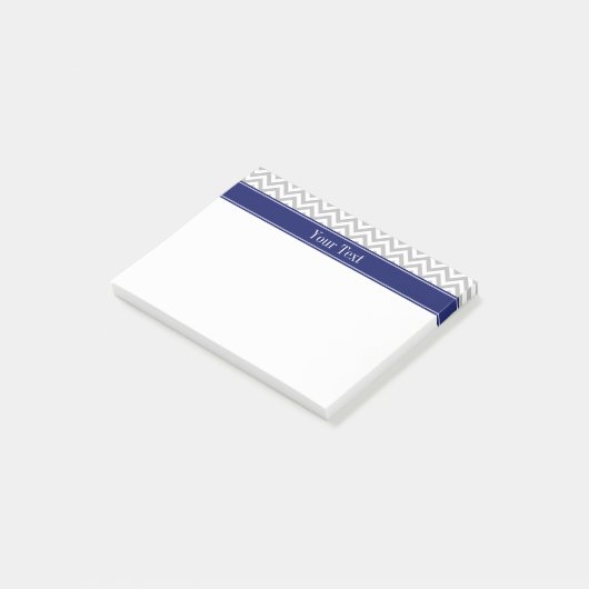 Gray SLg Chevron Navy Naam Monogram Post-it® Notes (Schuin)