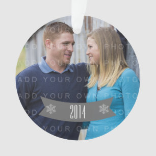 Gray Snowflake Banner Holiday Foto Ornament