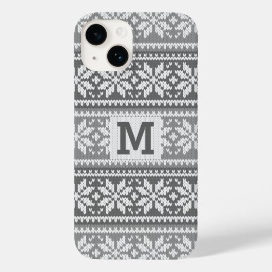 Gray Snowflake Faux Knit Sweater Pattern Monogram Case-Mate iPhone Case (Achterkant)