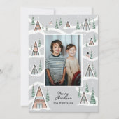 Gray Snowy A-Frames Winter Cabin Photo Feestdagenkaart (Voorkant)