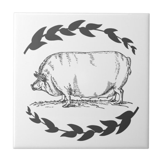 Gray Sow Pig en Laurels Tegeltje (Voorkant)