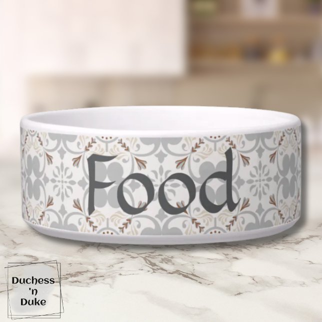 Gray Spanish Tile Personalized Dog Food Bowl  Voerbakje (Dog Food Bowl - Gray Spanish Tile Personalized)