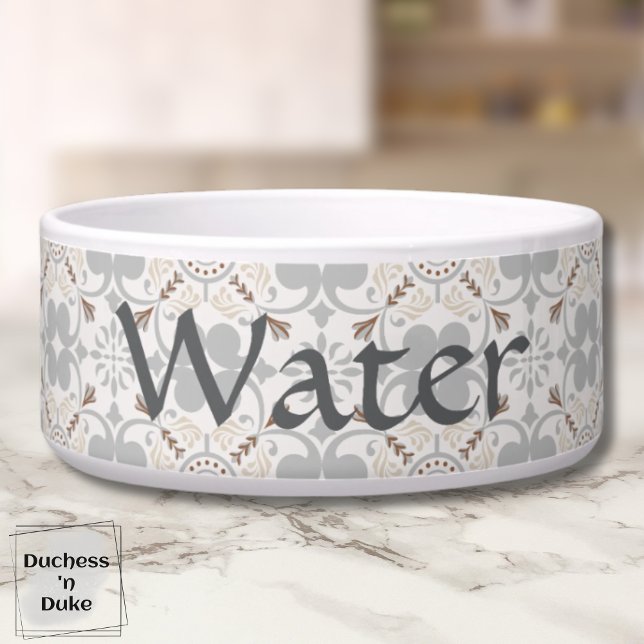 Gray Spanish Tile Personalized Dog Water Bowl  Voerbakje (Dog Water Bowl - Gray Spanish Tile Personalized)