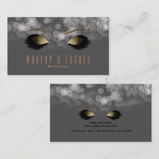 Gray Sparkle Lights Makeup Eyelashes Visitekaartje (Voorkant / Achterkant)