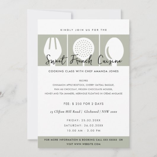 GRAY SPOON FORK COOKERY CLASS INVITE SJABLOON KAART (Voorkant)