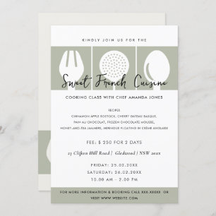 GRAY SPOON FORK COOKERY CLASS INVITE SJABLOON KAART