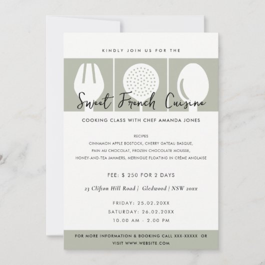 GRAY SPOON FORK COOKERY CLASS INVITE SJABLOON KAART (Voorkant)