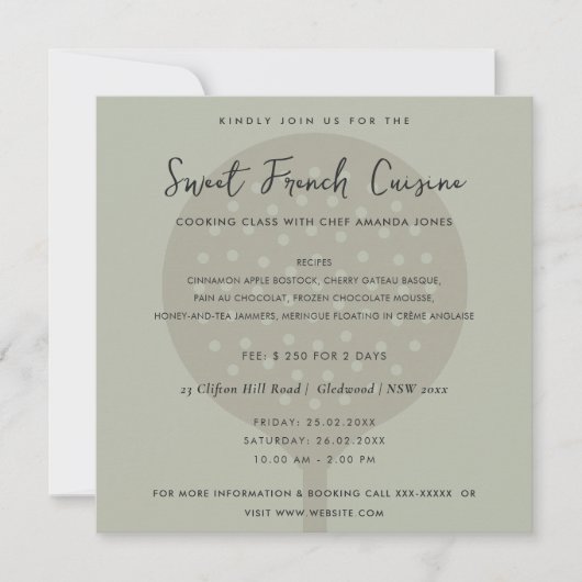 GRAY SPOON FORK COOKING CLASS INVITE SJABLOON KAART (Voorkant)