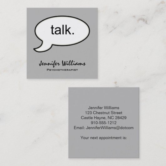 Gray Square Talk Psychotherapeut Appointment Card Afsprakenkaartje (Voorkant / Achterkant)