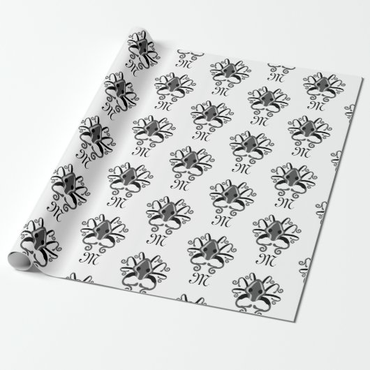 Gray Squid Monogram Cadeaupapier (Uitgerold)