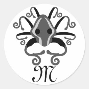 Gray Squid Monogram Ronde Sticker