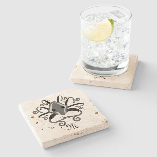 Gray Squid Monogram Stenen Onderzetter (Zijkant)