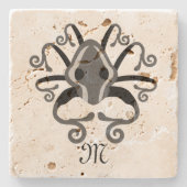 Gray Squid Monogram Stenen Onderzetter (Voorkant)