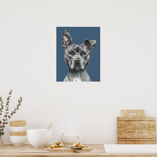 Gray Stalky Pit Bull Dog Tekening Poster (Keuken)