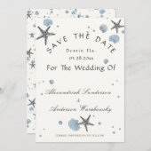 Gray Starfish Blue Beach bruiloft bewaart de datum Kaart (Voorkant / Achterkant)