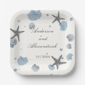 Gray Starfish Blue Shell Beach Weddenschap Paper P Papieren Bordje (Voorkant)