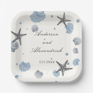 Gray Starfish Blue Shell Beach Weddenschap Paper P Papieren Bordje