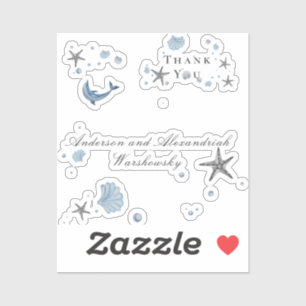 Gray Starfish Blue Shell Beach Wedding Sticker