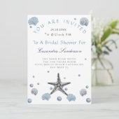 Gray Starfish Blue Shells Beach Vrijgezellenfeest Kaart (Staand voorkant)