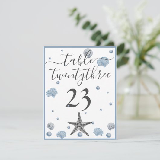 Gray Starfish Blue Shells Beach Weddenschap Bedank Bedankkaart (Staand voorkant)