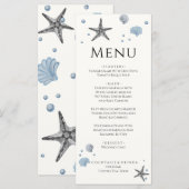 Gray Starfish Blue Shells Beach Wedding, menu (Voorkant / Achterkant)