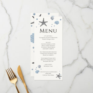Gray Starfish Blue Shells Beach Wedding, menu