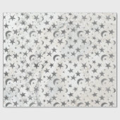 Gray Stars Moon Gold Sky Galaxy White Grey Marble Cadeaupapier (Vlak)