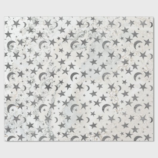 Gray Stars Moon Gold Sky Galaxy White Grey Marble Cadeaupapier (Vlak)