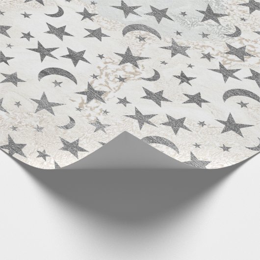 Gray Stars Moon Gold Sky Galaxy White Grey Marble Cadeaupapier (Hoek)