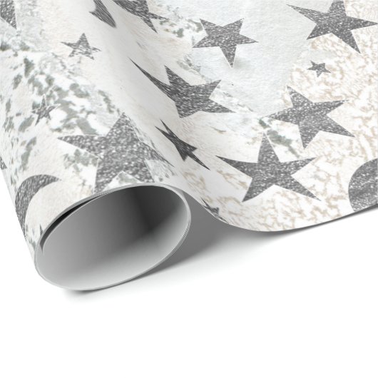 Gray Stars Moon Gold Sky Galaxy White Grey Marble Cadeaupapier (Rol Hoek)