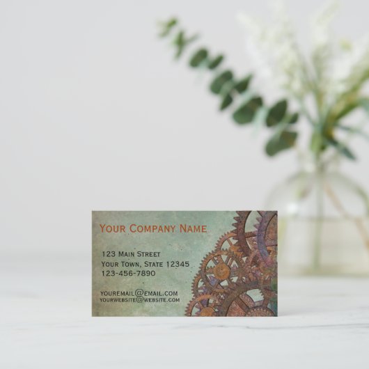 Gray Steampunk Grunge Visitekaartje (Staand voorkant)